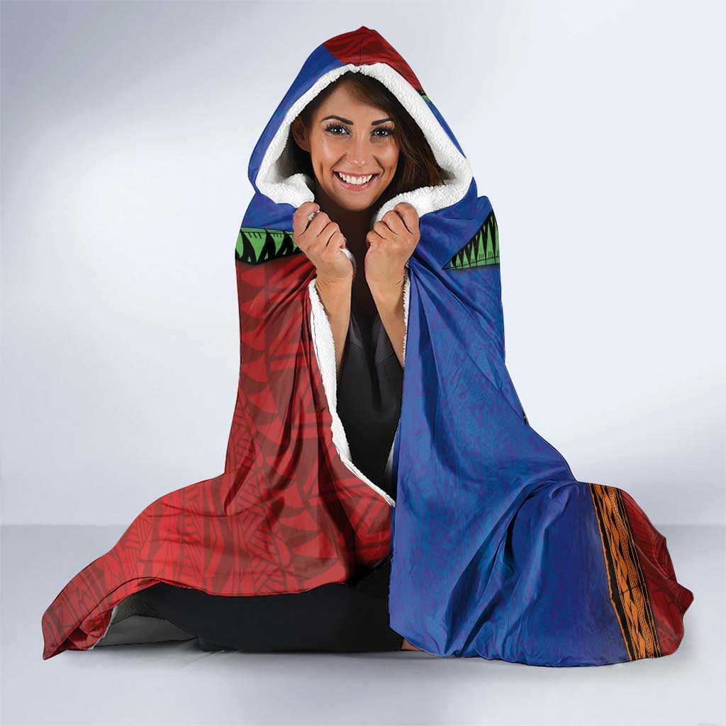 Personalised Fiji and Rotuma Together Hooded Blanket Fjian Masi and Pacific Pattern Mix Culture