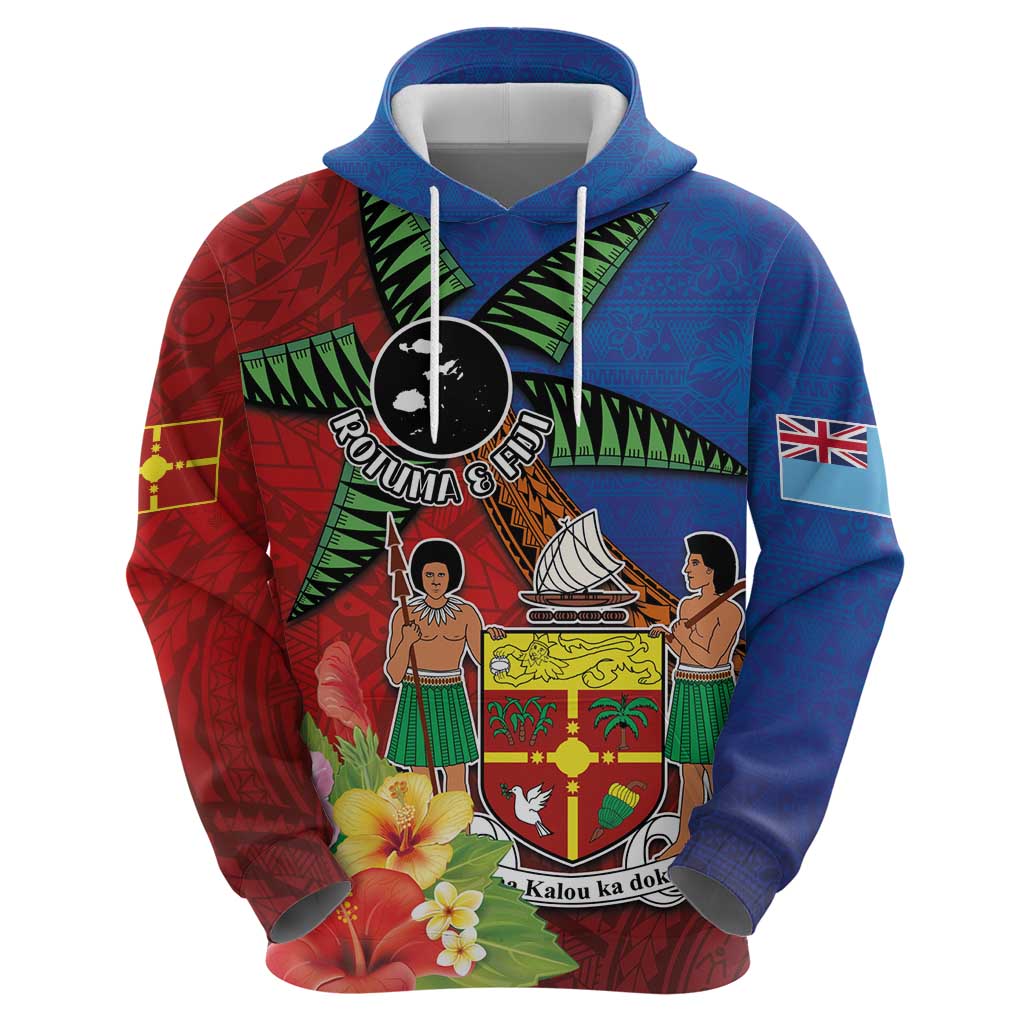 Personalised Fiji and Rotuma Together Hoodie Fjian Masi and Pacific Pattern Mix Culture