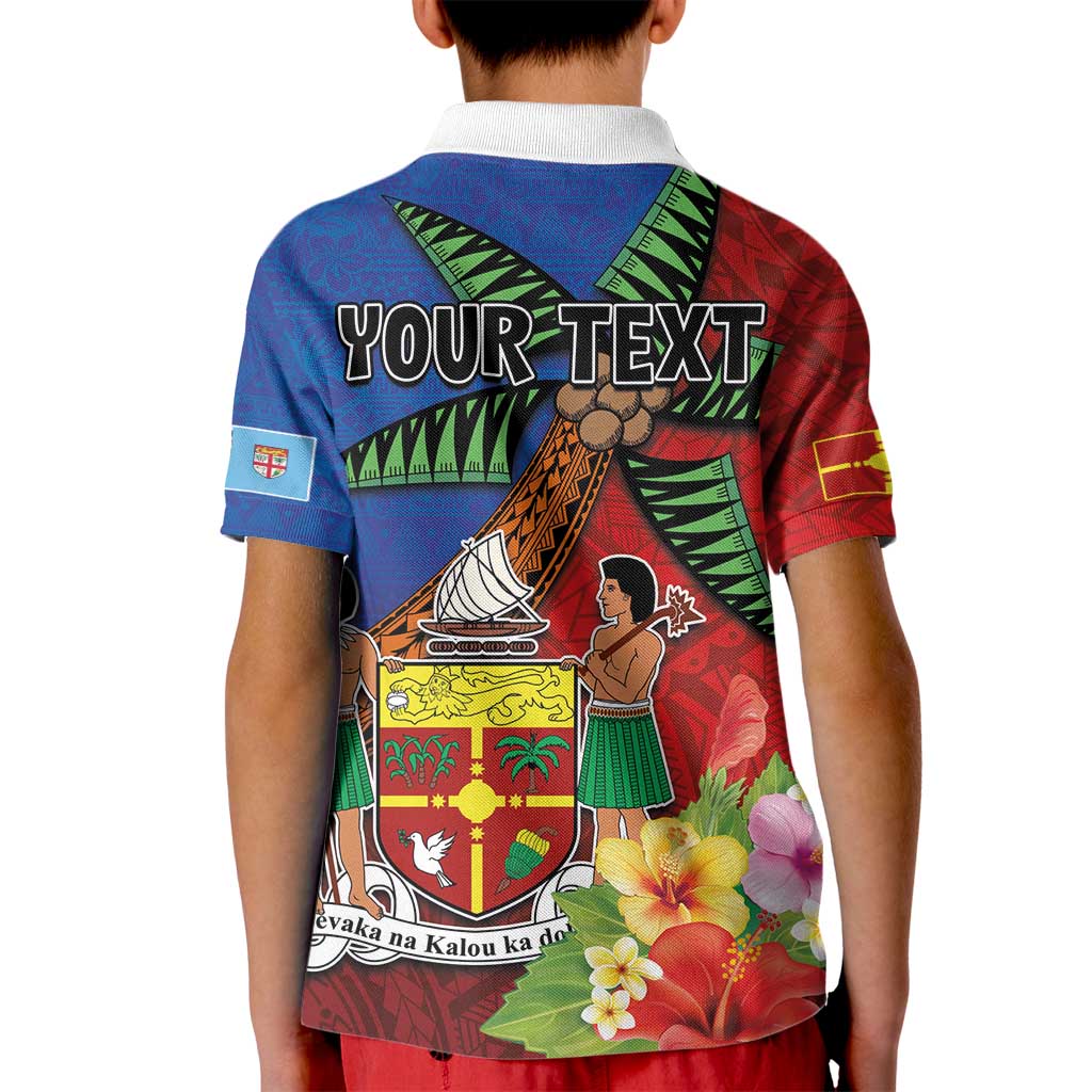 Personalised Fiji and Rotuma Together Kid Polo Shirt Fjian Masi and Pacific Pattern Mix Culture