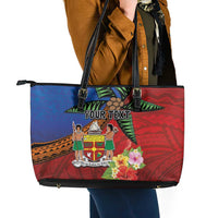 Personalised Fiji and Rotuma Together Leather Tote Bag Fjian Masi and Pacific Pattern Mix Culture