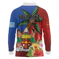 Personalised Fiji and Rotuma Together Long Sleeve Polo Shirt Fjian Masi and Pacific Pattern Mix Culture