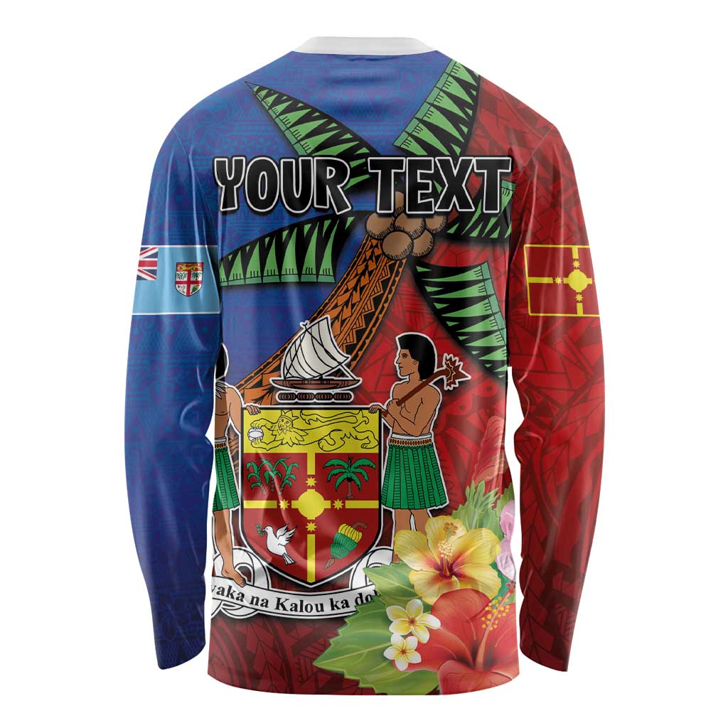 Personalised Fiji and Rotuma Together Long Sleeve Shirt Fjian Masi and Pacific Pattern Mix Culture