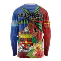 Personalised Fiji and Rotuma Together Long Sleeve Shirt Fjian Masi and Pacific Pattern Mix Culture