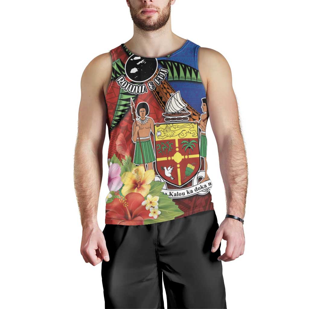 Personalised Fiji and Rotuma Together Men Tank Top Fjian Masi and Pacific Pattern Mix Culture