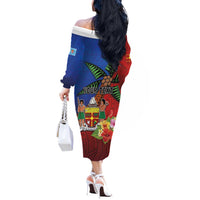 Personalised Fiji and Rotuma Together Off The Shoulder Long Sleeve Dress Fjian Masi and Pacific Pattern Mix Culture