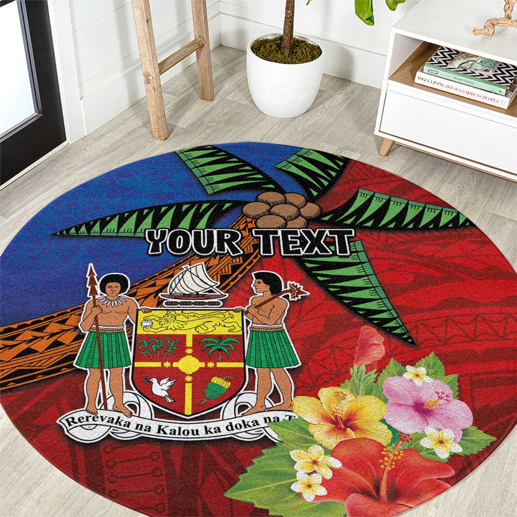 Personalised Fiji and Rotuma Together Round Carpet Fjian Masi and Pacific Pattern Mix Culture