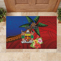 Personalised Fiji and Rotuma Together Rubber Doormat Fjian Masi and Pacific Pattern Mix Culture