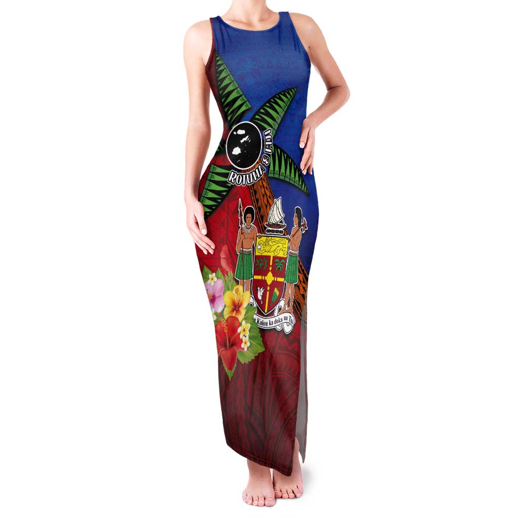 Personalised Fiji and Rotuma Together Tank Maxi Dress Fjian Masi and Pacific Pattern Mix Culture