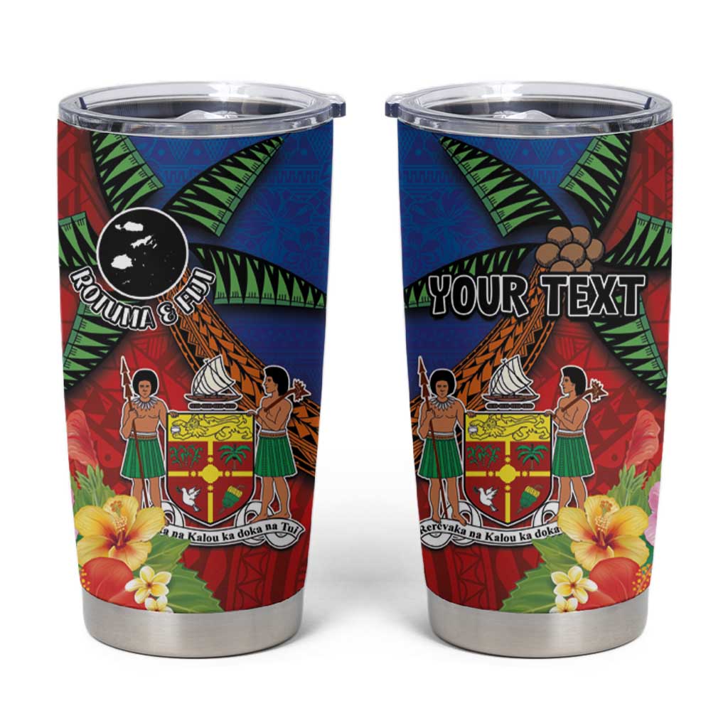 Personalised Fiji and Rotuma Together Tumbler Cup Fjian Masi and Pacific Pattern Mix Culture