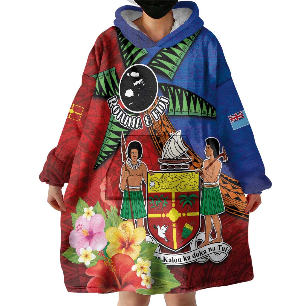 Personalised Fiji and Rotuma Together Wearable Blanket Hoodie Fjian Masi and Pacific Pattern Mix Culture