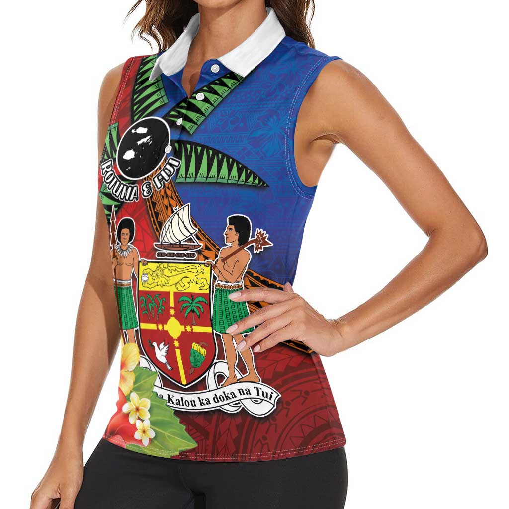 Personalised Fiji and Rotuma Together Women Sleeveless Polo Shirt Fjian Masi and Pacific Pattern Mix Culture