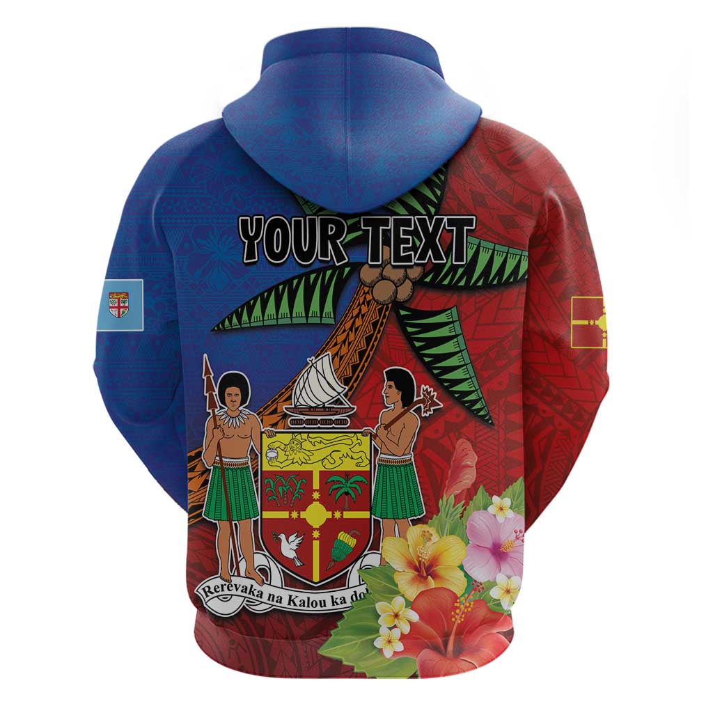 Personalised Fiji and Rotuma Together Zip Hoodie Fjian Masi and Pacific Pattern Mix Culture