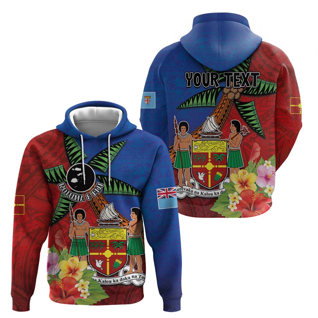 Personalised Fiji and Rotuma Together Zip Hoodie Fjian Masi and Pacific Pattern Mix Culture