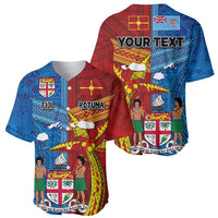Personalised Fiji and Rotuma Together Baseball Jersey Tapa and Pacific Art Pattern with Cultural Emblems Half Style