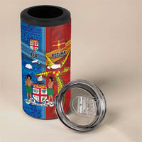 Personalised Fiji and Rotuma Together 4 in 1 Can Cooler Tumbler Tapa and Pacific Art Pattern with Cultural Emblems Half Style