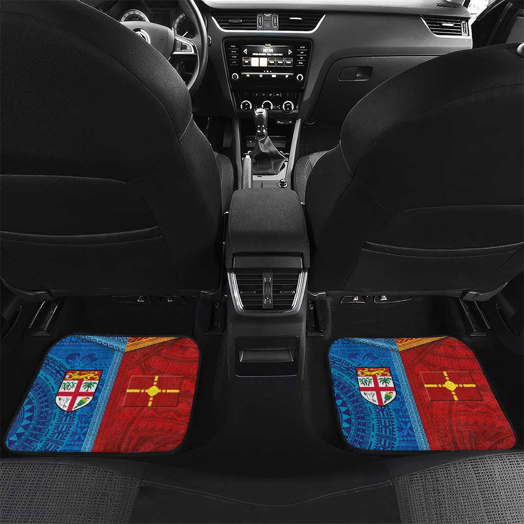 Personalised Fiji and Rotuma Together Car Mats Tapa and Pacific Art Pattern with Cultural Emblems Half Style