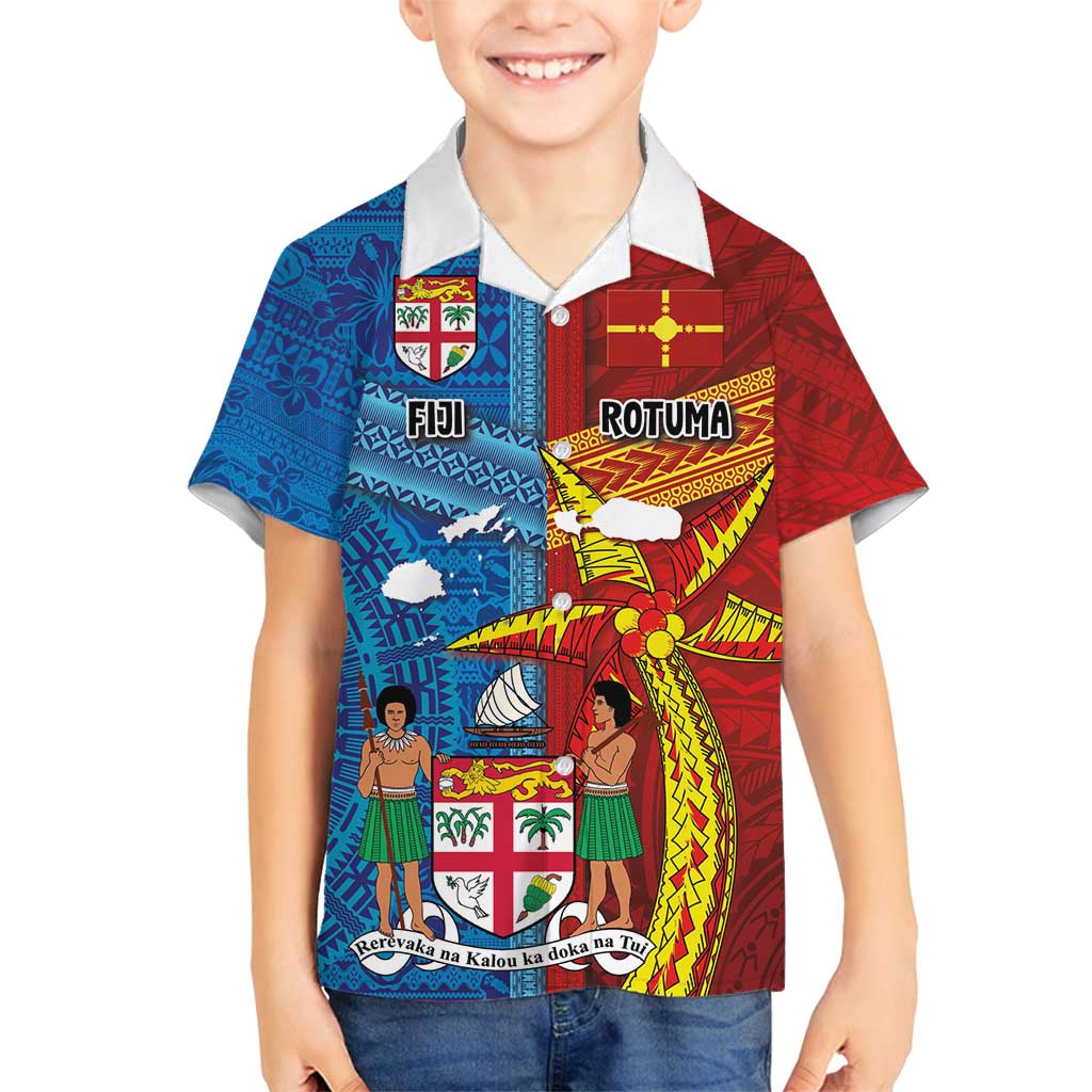 Personalised Fiji and Rotuma Together Family Matching Long Sleeve Bodycon Dress and Hawaiian Shirt Tapa and Pacific Art Pattern with Cultural Emblems Half Style
