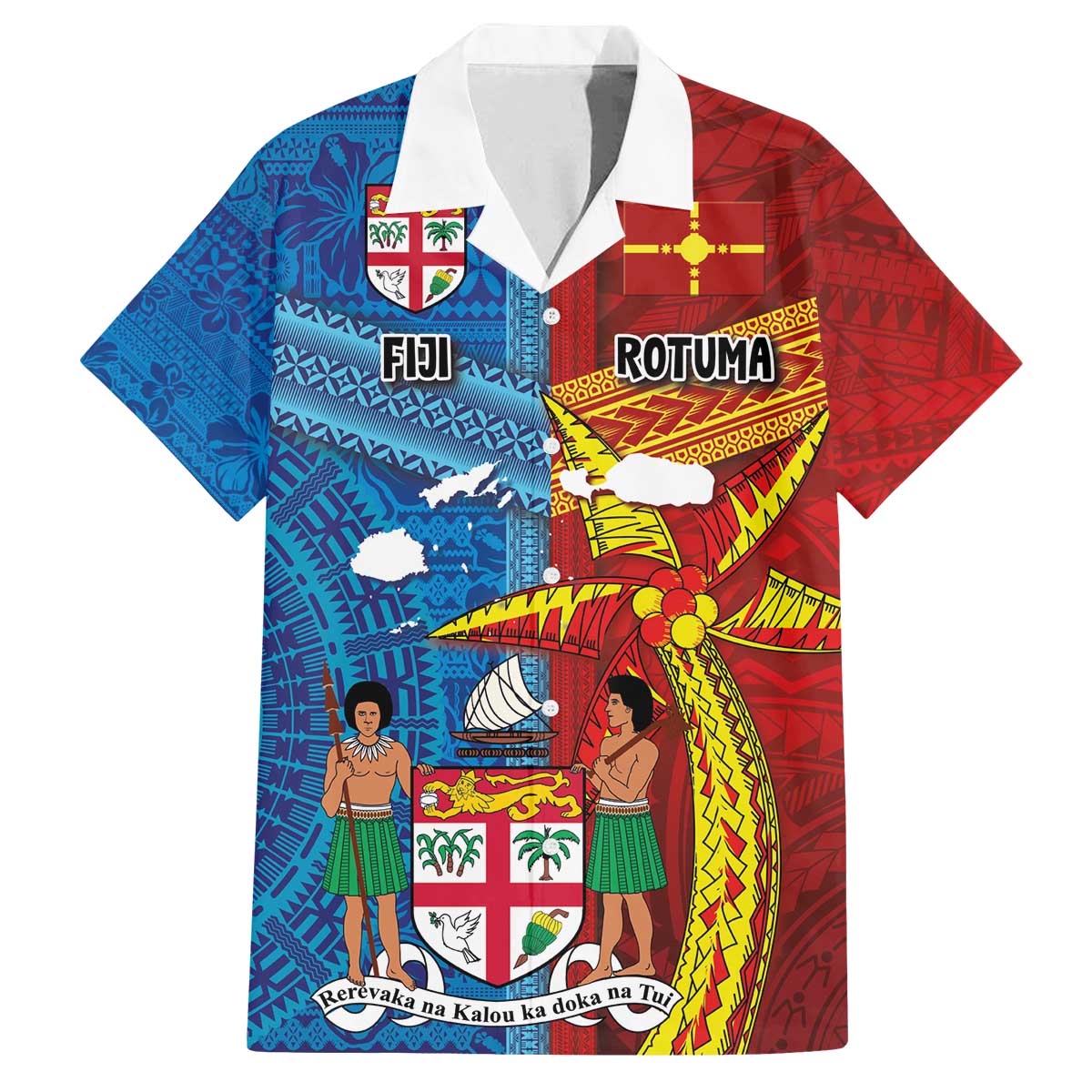 Personalised Fiji and Rotuma Together Family Matching Off The Shoulder Long Sleeve Dress and Hawaiian Shirt Tapa and Pacific Art Pattern with Cultural Emblems Half Style
