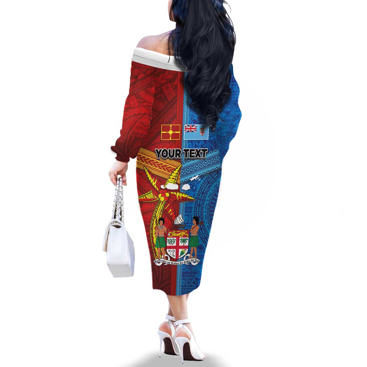 Personalised Fiji and Rotuma Together Family Matching Off The Shoulder Long Sleeve Dress and Hawaiian Shirt Tapa and Pacific Art Pattern with Cultural Emblems Half Style