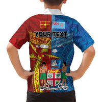 Personalised Fiji and Rotuma Together Family Matching Off Shoulder Short Dress and Hawaiian Shirt Tapa and Pacific Art Pattern with Cultural Emblems Half Style