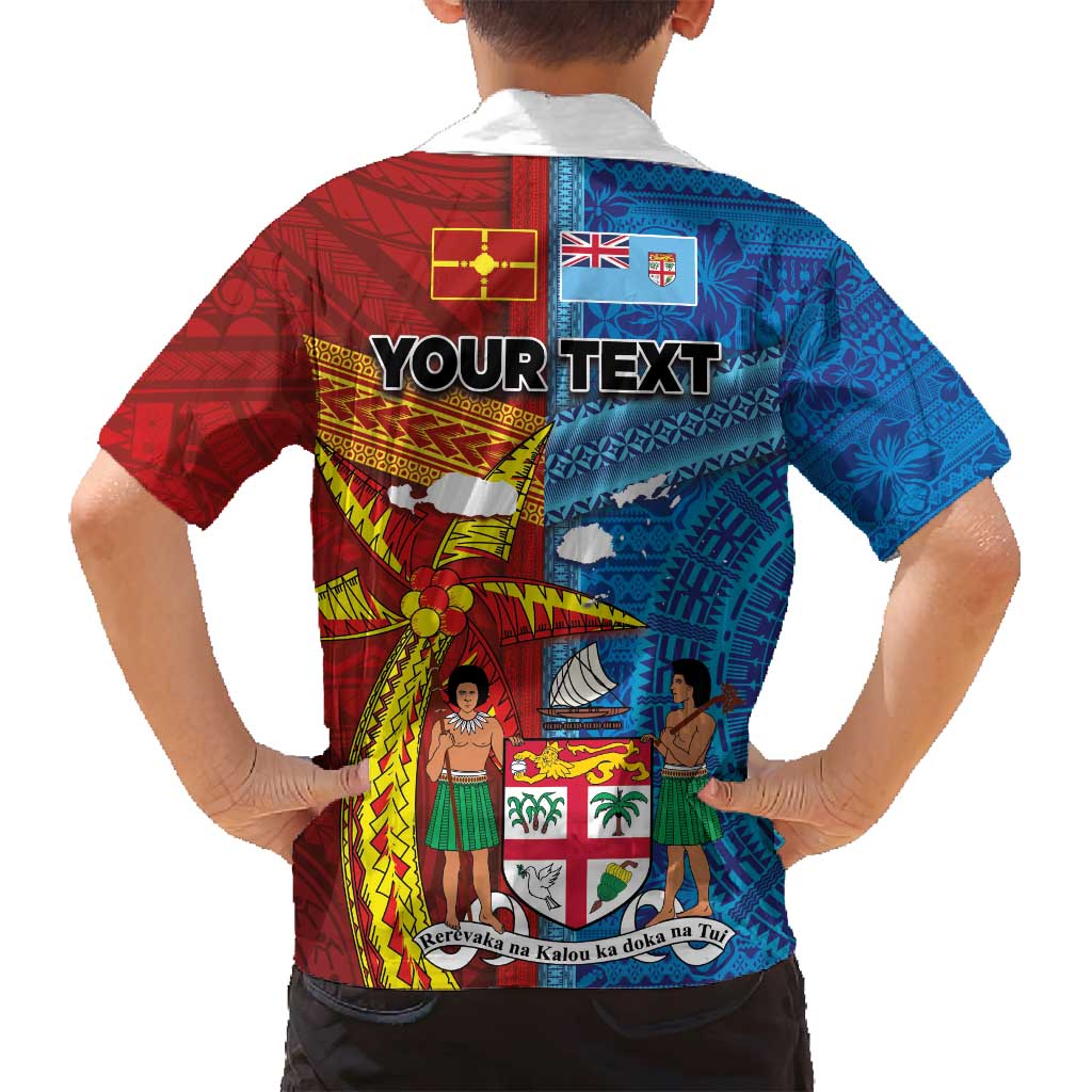 Personalised Fiji and Rotuma Together Family Matching Puletasi and Hawaiian Shirt Tapa and Pacific Art Pattern with Cultural Emblems Half Style