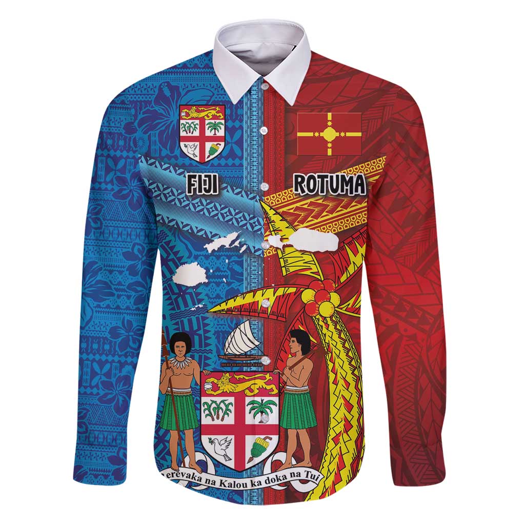 Personalised Fiji and Rotuma Together Family Matching Puletasi and Hawaiian Shirt Tapa and Pacific Art Pattern with Cultural Emblems Half Style