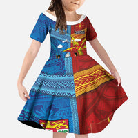 Personalised Fiji and Rotuma Together Family Matching Summer Maxi Dress and Hawaiian Shirt Tapa and Pacific Art Pattern with Cultural Emblems Half Style
