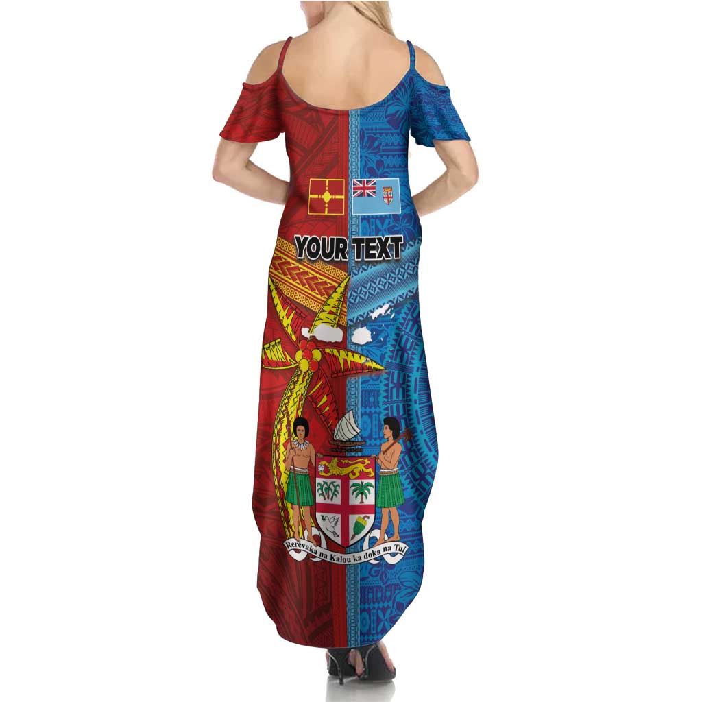Personalised Fiji and Rotuma Together Family Matching Summer Maxi Dress and Hawaiian Shirt Tapa and Pacific Art Pattern with Cultural Emblems Half Style