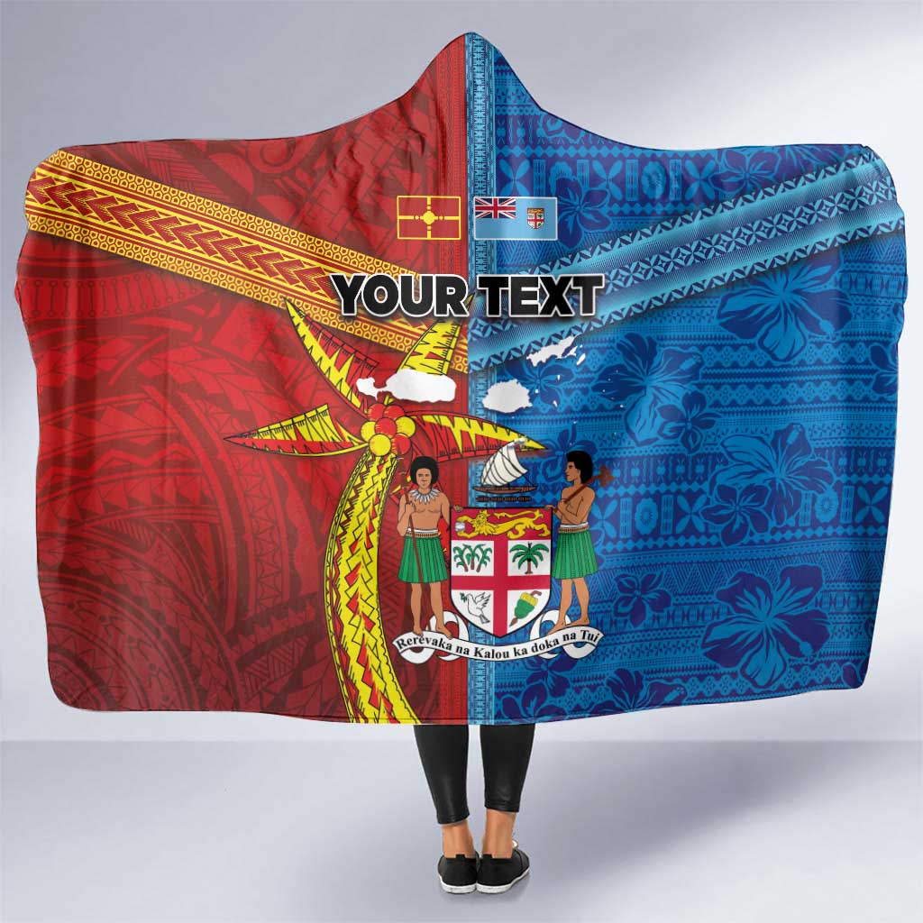 Personalised Fiji and Rotuma Together Hooded Blanket Tapa and Pacific Art Pattern with Cultural Emblems Half Style