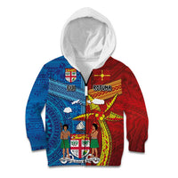 Personalised Fiji and Rotuma Together Kid Hoodie Tapa and Pacific Art Pattern with Cultural Emblems Half Style