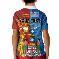 Personalised Fiji and Rotuma Together Kid Polo Shirt Tapa and Pacific Art Pattern with Cultural Emblems Half Style