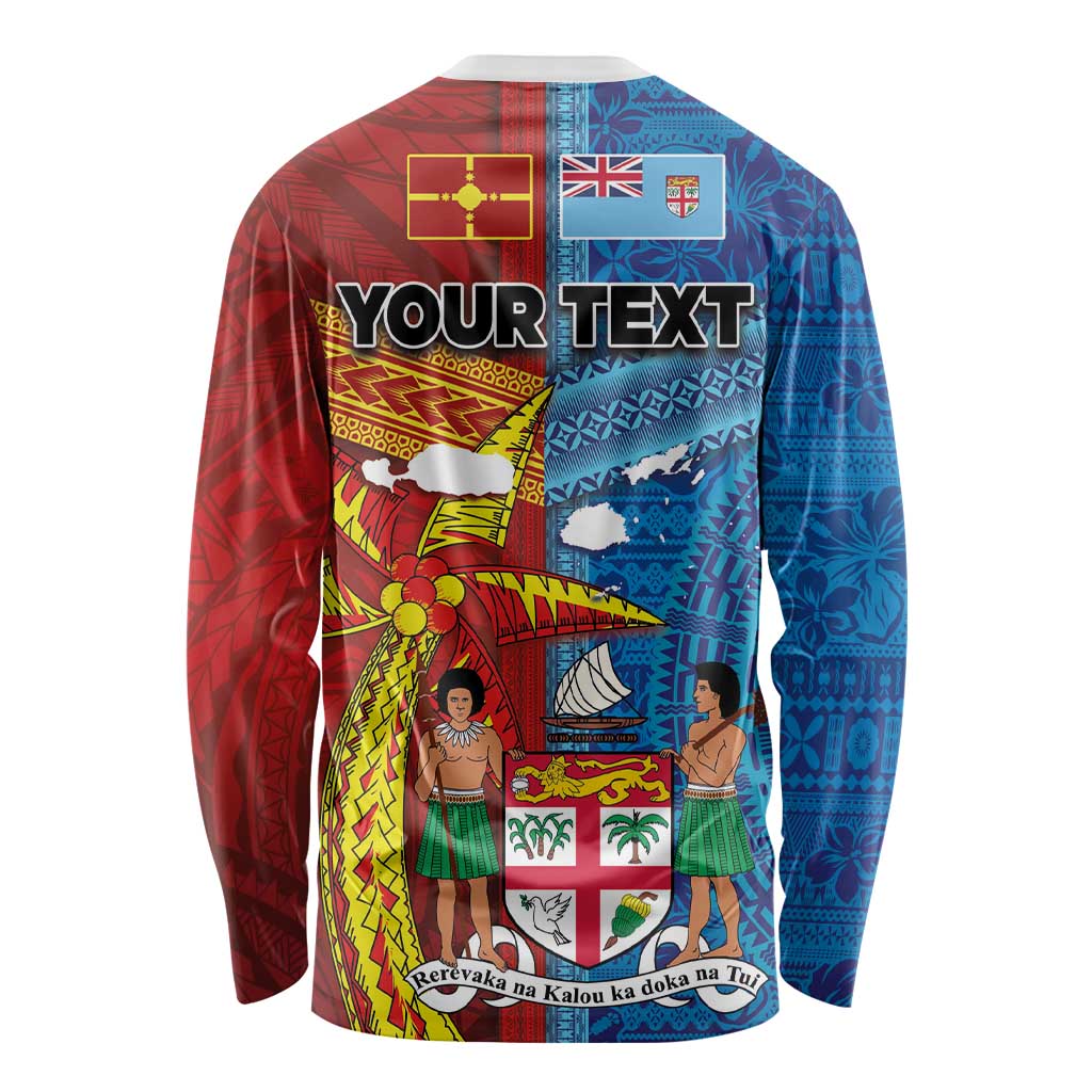 Personalised Fiji and Rotuma Together Long Sleeve Shirt Tapa and Pacific Art Pattern with Cultural Emblems Half Style