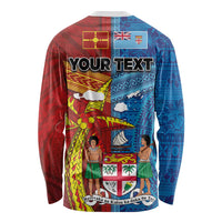 Personalised Fiji and Rotuma Together Long Sleeve Shirt Tapa and Pacific Art Pattern with Cultural Emblems Half Style