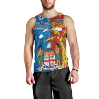 Personalised Fiji and Rotuma Together Men Tank Top Tapa and Pacific Art Pattern with Cultural Emblems Half Style