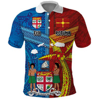 Personalised Fiji and Rotuma Together Polo Shirt Tapa and Pacific Art Pattern with Cultural Emblems Half Style