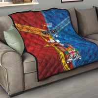 Personalised Fiji and Rotuma Together Quilt Tapa and Pacific Art Pattern with Cultural Emblems Half Style