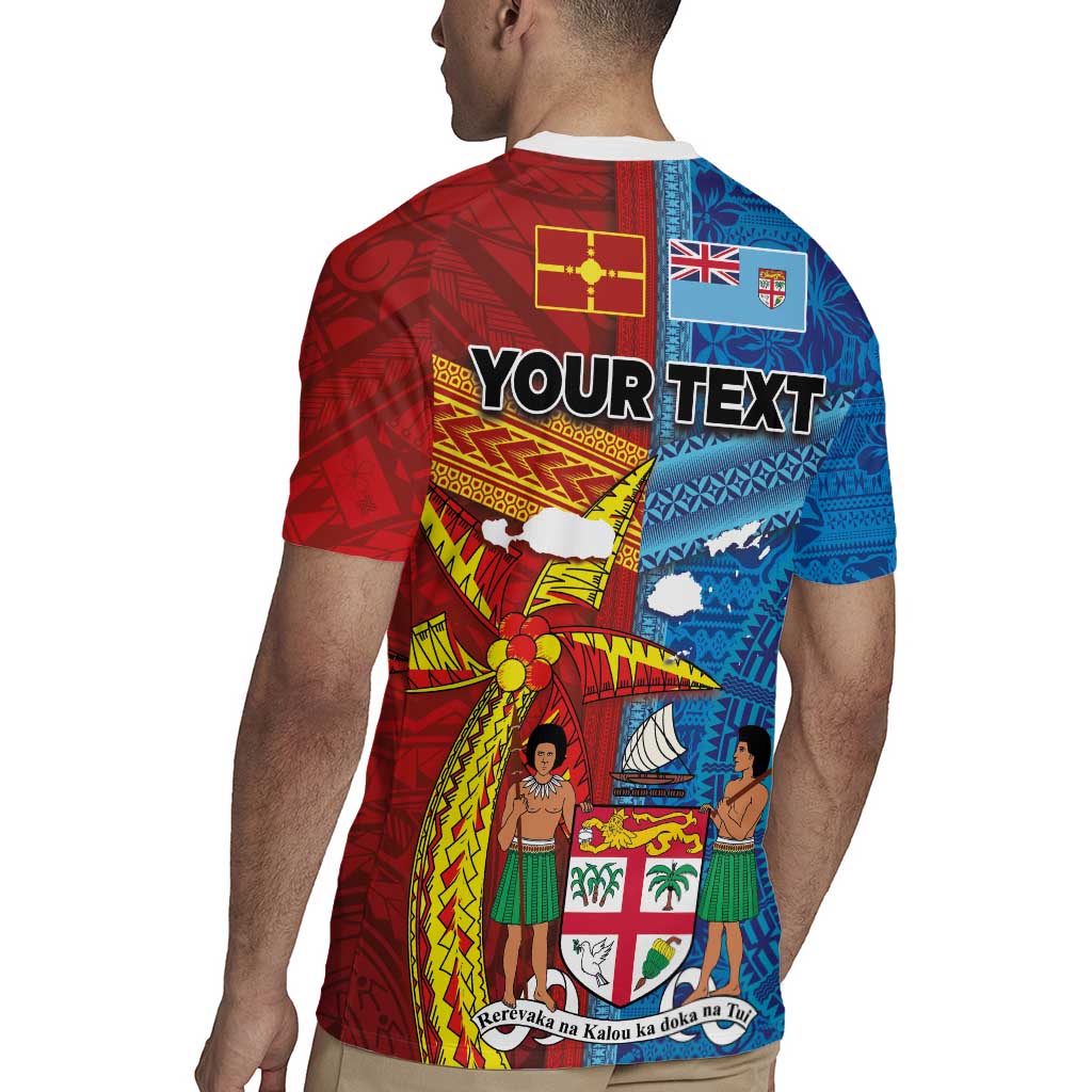 Personalised Fiji and Rotuma Together Rugby Jersey Tapa and Pacific Art Pattern with Cultural Emblems Half Style