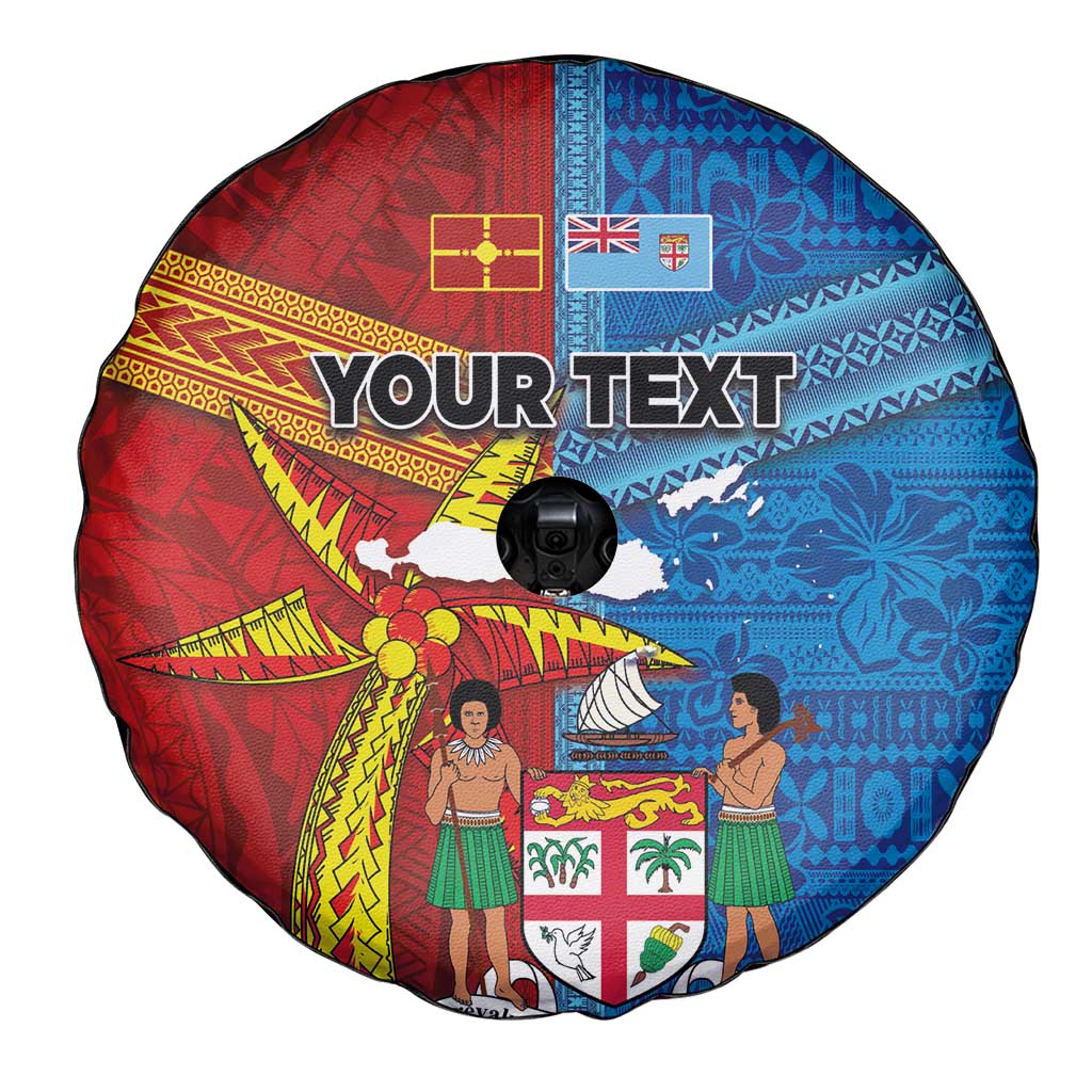 Personalised Fiji and Rotuma Together Spare Tire Cover Tapa and Pacific Art Pattern with Cultural Emblems Half Style