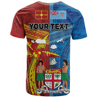 Personalised Fiji and Rotuma Together T Shirt Tapa and Pacific Art Pattern with Cultural Emblems Half Style