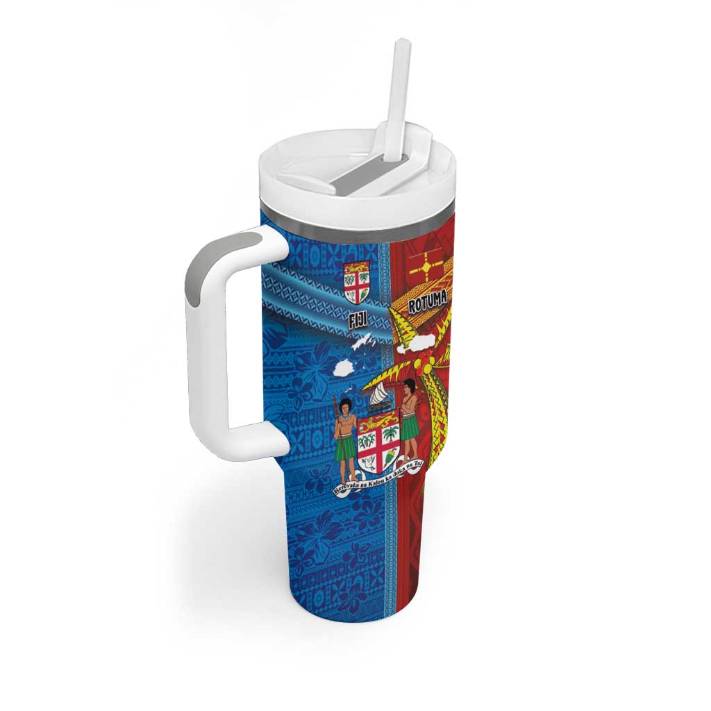 Personalised Fiji and Rotuma Together Tumbler With Handle Tapa and Pacific Art Pattern with Cultural Emblems Half Style