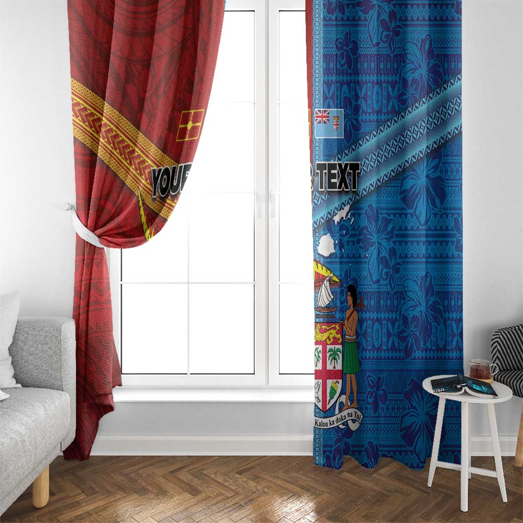 Personalised Fiji and Rotuma Together Window Curtain Tapa and Pacific Art Pattern with Cultural Emblems Half Style