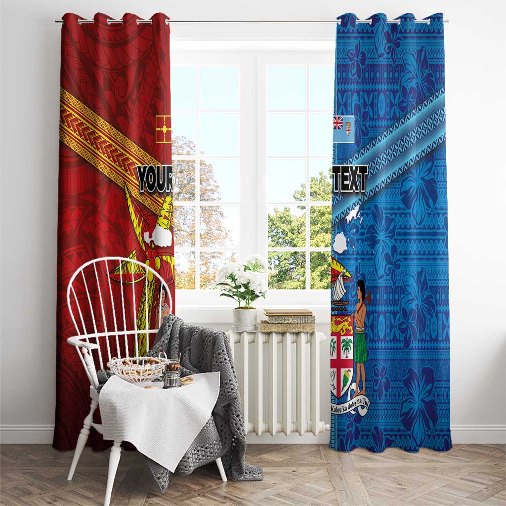 Personalised Fiji and Rotuma Together Window Curtain Tapa and Pacific Art Pattern with Cultural Emblems Half Style