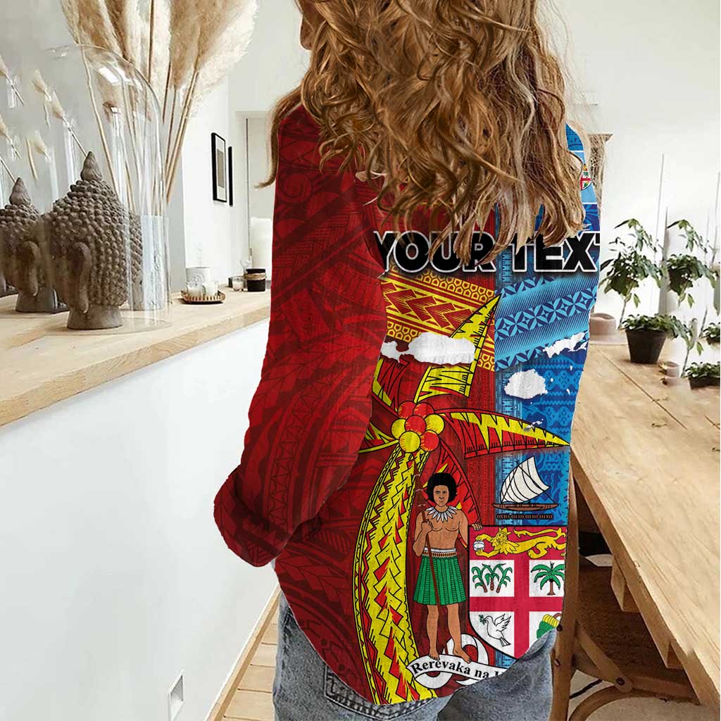 Personalised Fiji and Rotuma Together Women Casual Shirt Tapa and Pacific Art Pattern with Cultural Emblems Half Style