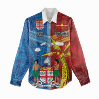 Personalised Fiji and Rotuma Together Women Casual Shirt Tapa and Pacific Art Pattern with Cultural Emblems Half Style