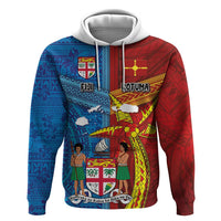 Personalised Fiji and Rotuma Together Zip Hoodie Tapa and Pacific Art Pattern with Cultural Emblems Half Style