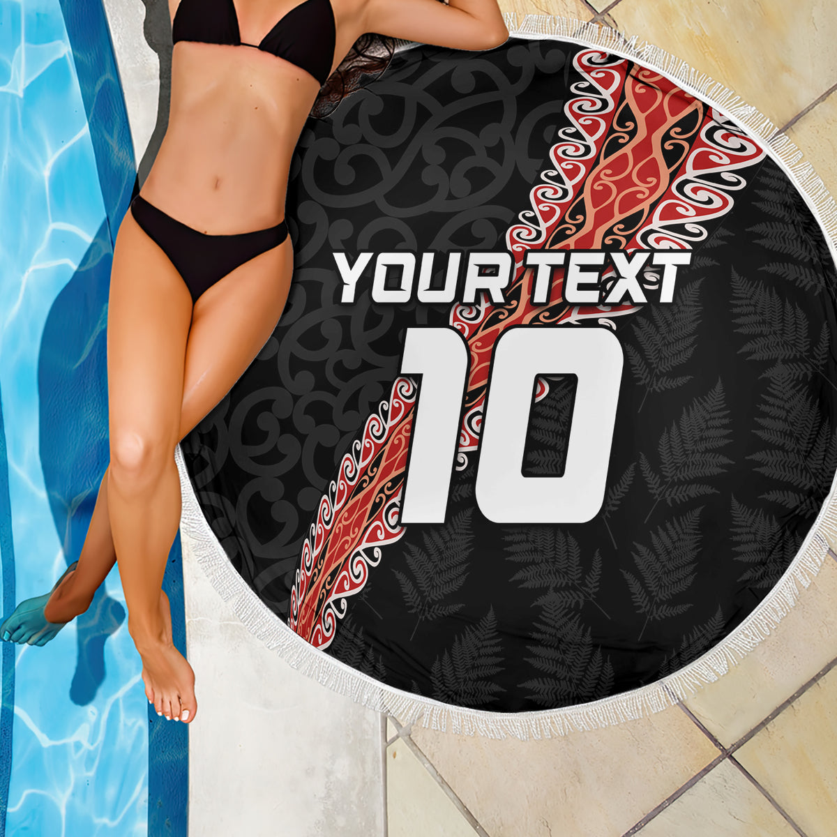 Custom New Zealand Rugby Beach Blanket Maori and Silver Fern Half Style