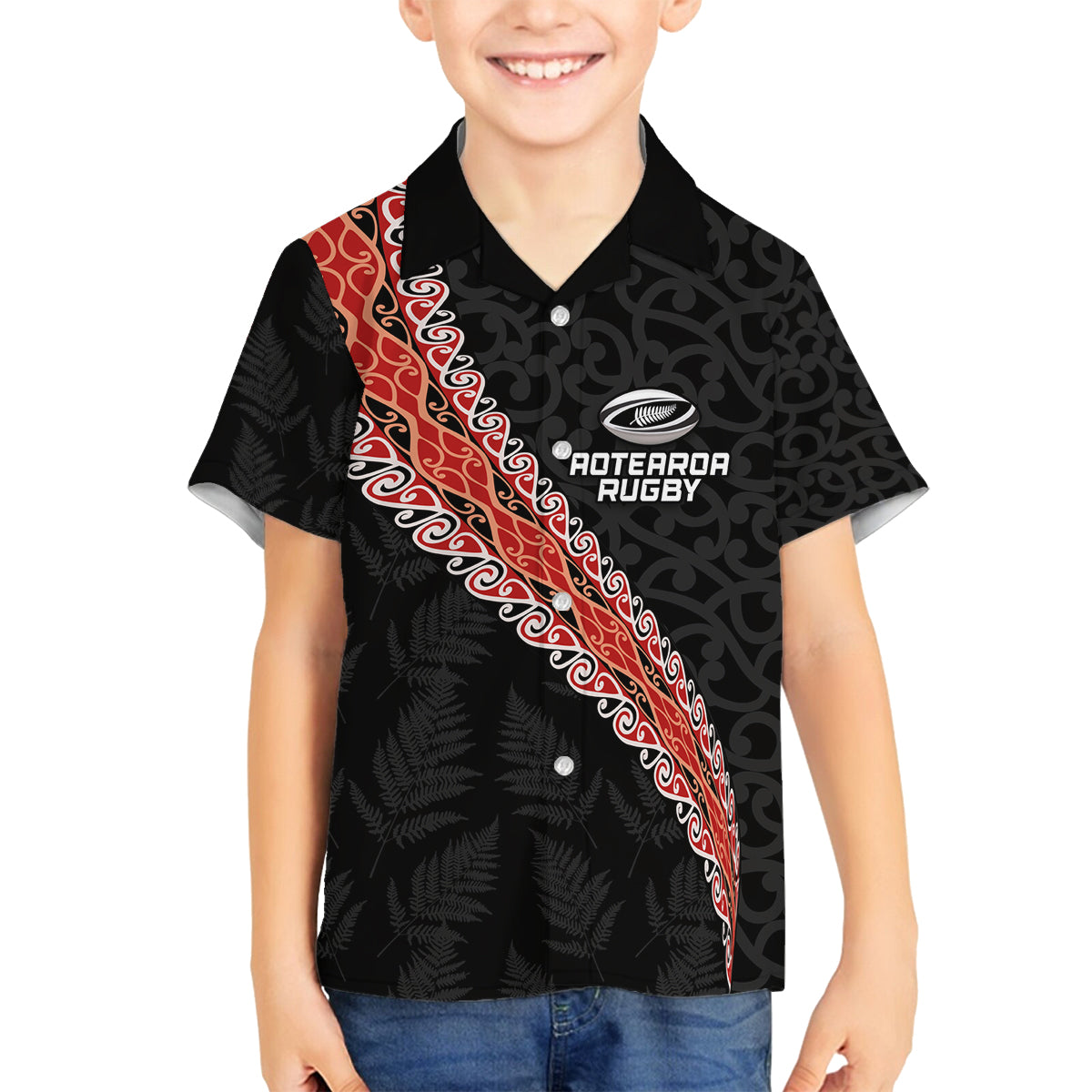 Custom New Zealand Rugby Family Matching Long Sleeve Bodycon Dress and Hawaiian Shirt Maori and Silver Fern Half Style