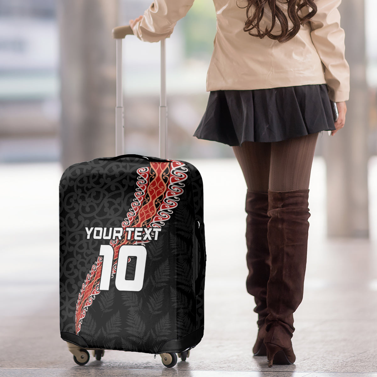 Custom New Zealand Rugby Luggage Cover Maori and Silver Fern Half Style