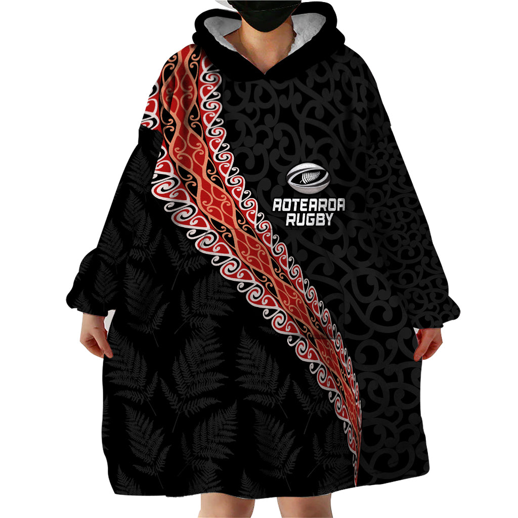 Custom New Zealand Rugby Wearable Blanket Hoodie Maori and Silver Fern Half Style