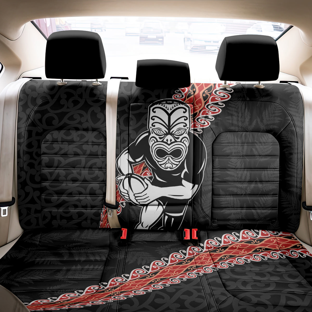 New Zealand Maori Warrior Rugby Back Car Seat Cover Maori and Silver Fern Half Style